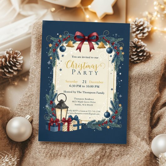 Elegant Navy Gold Christmas Party Kaart
