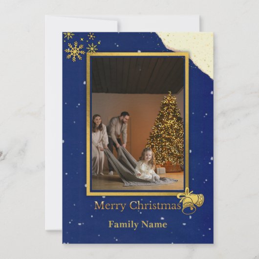 Elegant Navy & Gold Christmas Photo Card Bedankkaart (Voorkant)