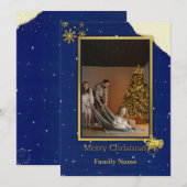 Elegant Navy & Gold Christmas Photo Card Bedankkaart (Voorkant / Achterkant)