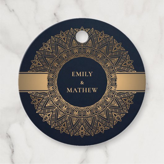ELEGANT NAVY GOLD CLASSIC  MANDALA WEDDING BEDANKJES LABELS (Voorkant)