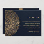 ELEGANT NAVY GOLD CLASSIC  MANDALA WEDDING BEDANKKAART (Voorkant / Achterkant)