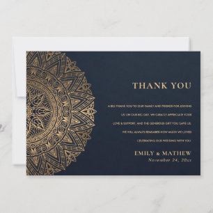 ELEGANT NAVY GOLD CLASSIC  MANDALA WEDDING BEDANKKAART