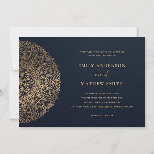 ELEGANT NAVY GOLD CLASSIC  MANDALA WEDDING KAART (Voorkant)