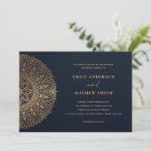 ELEGANT NAVY GOLD CLASSIC  MANDALA WEDDING KAART (Staand voorkant)