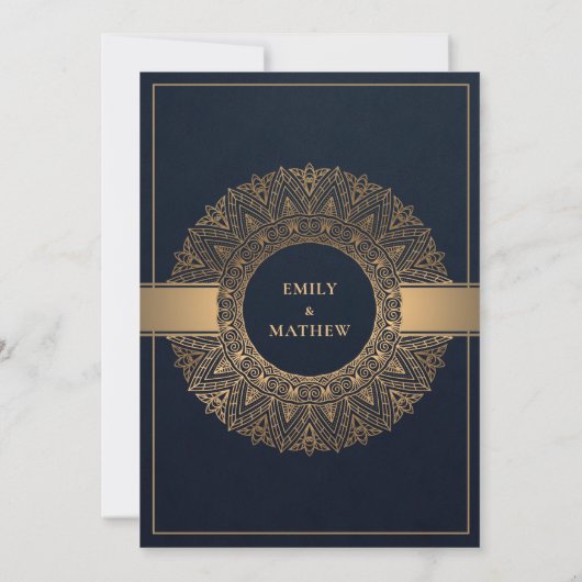 ELEGANT NAVY GOLD CLASSIC  MANDALA WEDDING KAART (Achterkant)