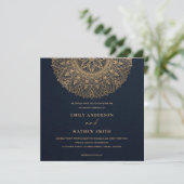 ELEGANT NAVY GOLD CLASSIC  MANDALA WEDDING KAART (Staand voorkant)