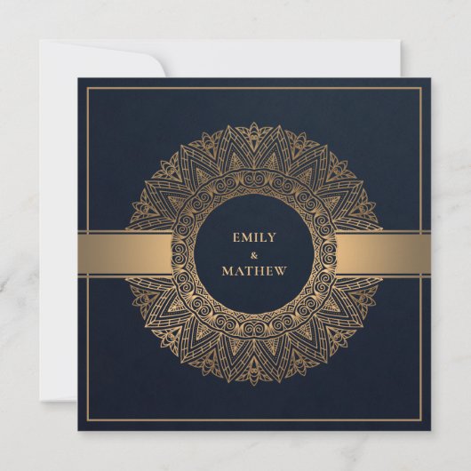 ELEGANT NAVY GOLD CLASSIC  MANDALA WEDDING KAART (Achterkant)