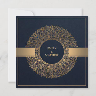 ELEGANT NAVY GOLD CLASSIC  MANDALA WEDDING KAART