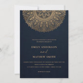 ELEGANT NAVY GOLD CLASSIC  MANDALA WEDDING KAART (Voorkant)