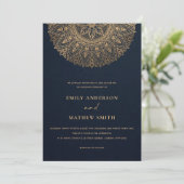 ELEGANT NAVY GOLD CLASSIC  MANDALA WEDDING KAART (Staand voorkant)