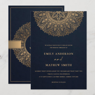 ELEGANT NAVY GOLD CLASSIC  MANDALA WEDDING KAART