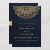 ELEGANT NAVY GOLD CLASSIC  MANDALA WEDDING KAART (Voorkant / Achterkant)