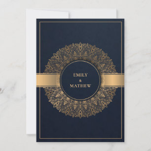 ELEGANT NAVY GOLD CLASSIC  MANDALA WEDDING KAART