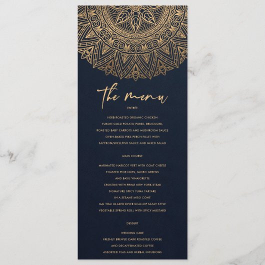 ELEGANT NAVY GOLD CLASSIC  MANDALA WEDDING MENU (Voorkant)