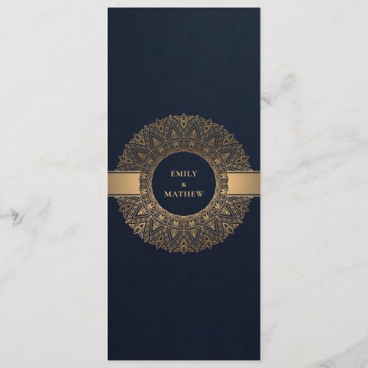 ELEGANT NAVY GOLD CLASSIC  MANDALA WEDDING MENU (Achterkant)