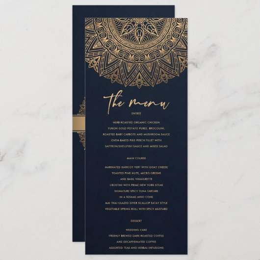 ELEGANT NAVY GOLD CLASSIC  MANDALA WEDDING MENU (Voorkant / Achterkant)