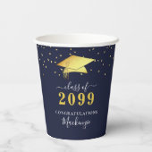 Elegant Navy Gold Confetti Script Afstuderen Papieren Bekers (Achterkant)