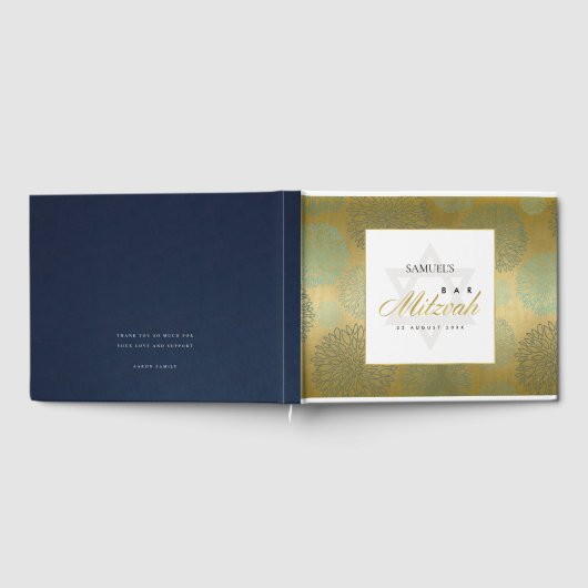 ELEGANT NAVY GOLD DAHLIA FLORAL BAR BAT MITZVAH GASTENBOEK (Volledig)