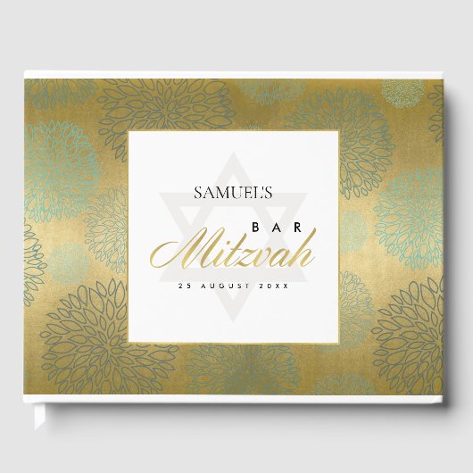 ELEGANT NAVY GOLD DAHLIA FLORAL BAR BAT MITZVAH GASTENBOEK (Voorkant)