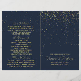 Elegant Navy & Gold Falling Stars Wedding Programm