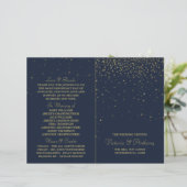 Elegant Navy & Gold Falling Stars Wedding Programm (Staand voorkant)