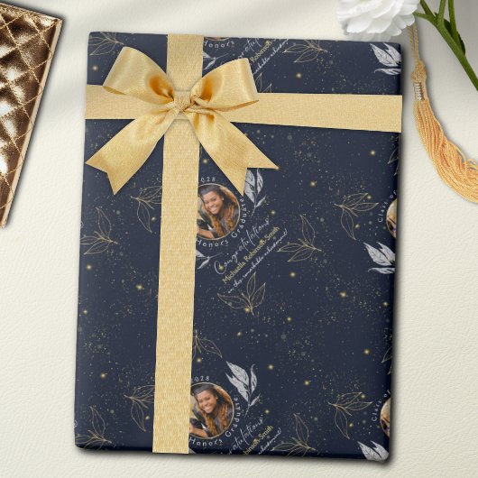 Elegant Navy Gold Felicitaties Afstuderen Cadeaupapier