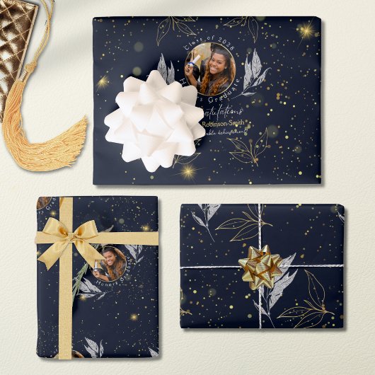 Elegant Navy Gold Felicitaties Afstuderen Inpakpapier Vel