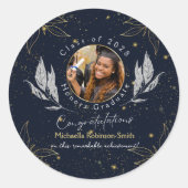 Elegant Navy Gold Felicitaties Afstuderen Ronde Sticker (Voorkant)