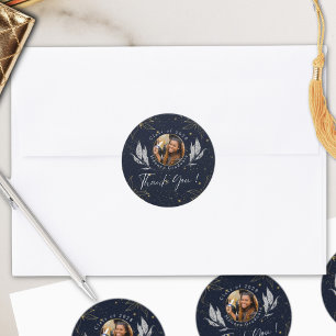 Elegant Navy Gold Felicitaties Afstuderen Ronde Sticker