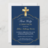 Elegant Navy Gold First Heilige Communie Kaart (Voorkant)