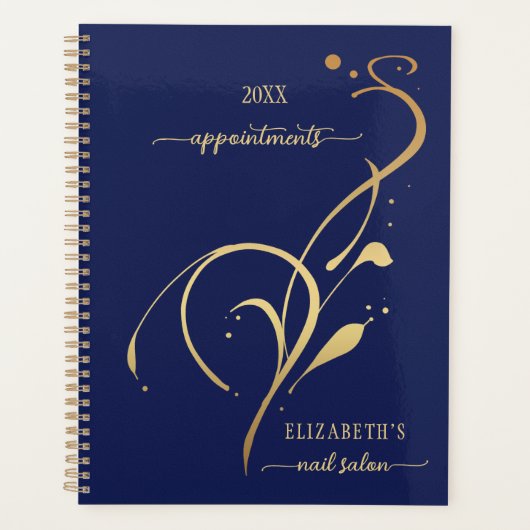 Elegant Navy Gold Floral Benoeming Planner (Voorkant)