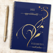 Elegant Navy Gold Floral Benoeming Planner