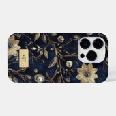 Elegant Navy Gold Floral Phone Case iPhone Hoesje (Achterkant horizontaal)