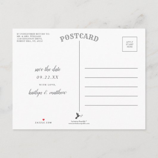 Elegant Navy & Gold Floral Wedding Save the Date Aankondigingskaart (Achterkant)