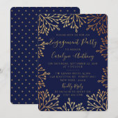 Elegant Navy & Gold Foil Floral Engagement Party Kaart (Voorkant / Achterkant)