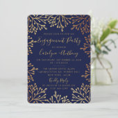 Elegant Navy & Gold Foil Floral Engagement Party Kaart (Staand voorkant)
