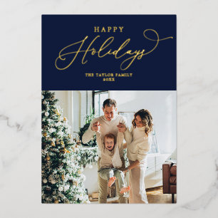 Elegant Navy Gold Foil Prettige feestdagen Kerstmi