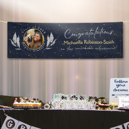 Elegant Navy Gold Gefeliciteerd Afstudeerfeest Spandoek