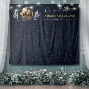 Elegant Navy Gold Gefeliciteerd Afstudeerfeest Wandkleed
