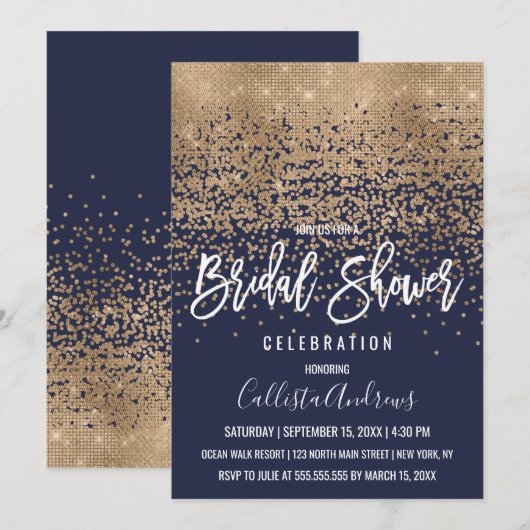 Elegant Navy Gold Glitter Confetti Vrijgezellenfee Kaart (Voorkant / Achterkant)