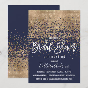 Elegant Navy Gold Glitter Confetti Vrijgezellenfee Kaart