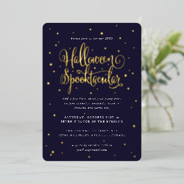 Elegant Navy/Gold Halloween Spooktacular + sterren Folie Uitnodiging