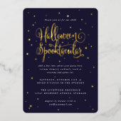 Elegant Navy/Gold Halloween Spooktacular + sterren Folie Uitnodiging (Voorkant)