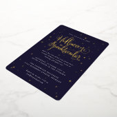 Elegant Navy/Gold Halloween Spooktacular + sterren Folie Uitnodiging (Gedraaid)