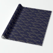 Elegant Navy Gold Happy Birthday Personalized Gift Cadeaupapier (Uitgerold)