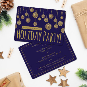 Elegant Navy & Gold Holiday Party Kaart