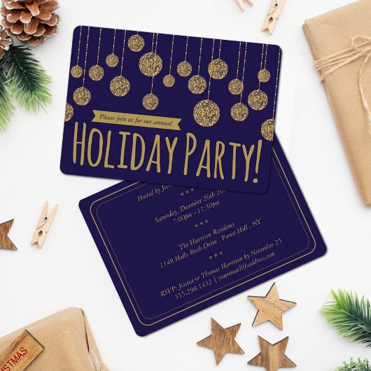 Elegant Navy & Gold Holiday Party Kaart