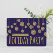 Elegant Navy & Gold Holiday Party Kaart (Staand voorkant)