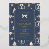 Elegant Navy & Gold Kerstfeest Folie Uitnodiging (Voorkant)