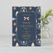 Elegant Navy & Gold Kerstfeest Folie Uitnodiging (Staand Voorkant)